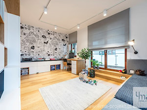 Projekt mieszkania 160 m2 na Mokotowie. - Duży biały szary pokój dziecka dla nastolatka dla chłopca dla dziewczynki, styl nowoczesny - zdjęcie od 4ma projekt