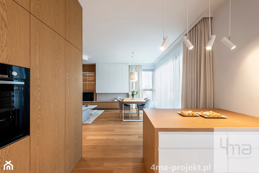 Mieszkanie 68m2 na Ochocie - Duża szara jadalnia w salonie, styl nowoczesny - zdjęcie od 4ma projekt
