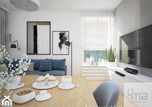 Mieszkanie opow. 55m2 - Wola - Średni biały szary salon z jadalnią, styl nowoczesny - zdjęcie od 4ma projekt