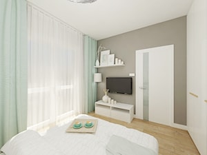 Mieszkanie 64 m2 z "loftowym" akcentem. - Średnia szara sypialnia z balkonem / tarasem, styl skandynawski - zdjęcie od 4ma projekt