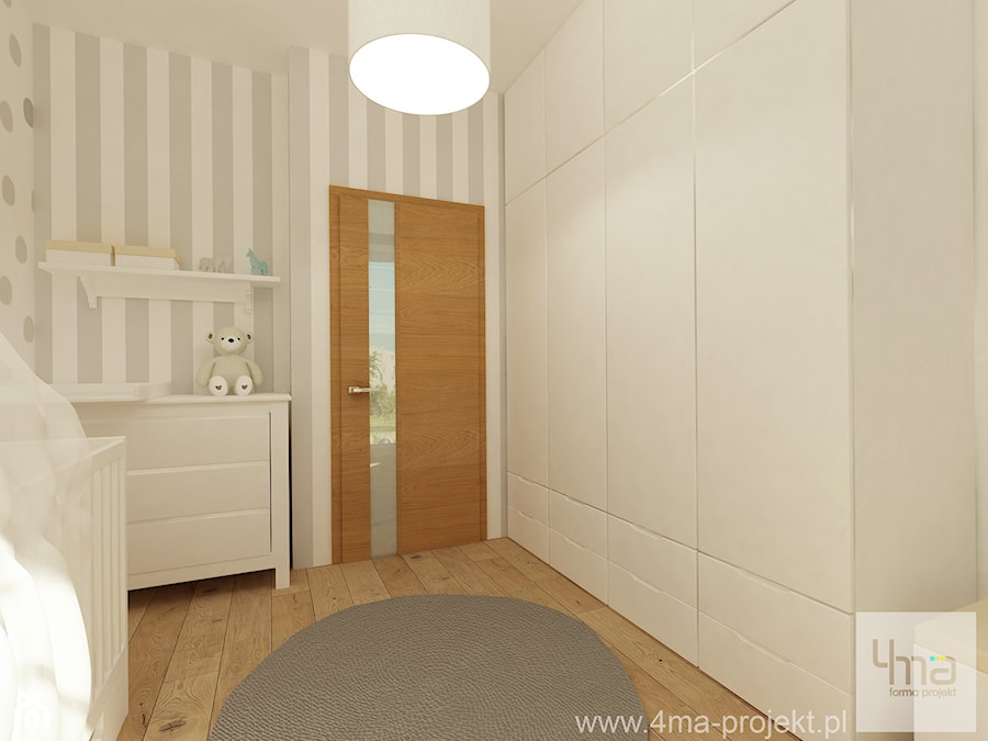 Projekt mieszkania 98 m2 w Wilanowie. - Mały biały szary pokój dziecka dla niemowlaka dla dziewczynki, styl nowoczesny - zdjęcie od 4ma projekt