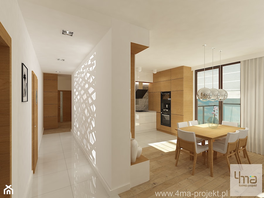 Projekt mieszkania 98 m2 w Wilanowie. - Średni biały brązowy hol / przedpokój, styl nowoczesny - zdjęcie od 4ma projekt