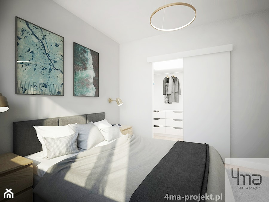 Mieszkanie 48,5 m2 - Mała szara sypialnia z garderobą, styl nowoczesny - zdjęcie od 4ma projekt
