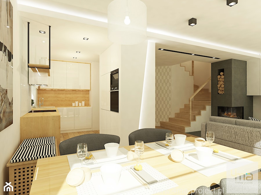 Średni biały salon z kuchnią z jadalnią, styl nowoczesny - zdjęcie od 4ma projekt