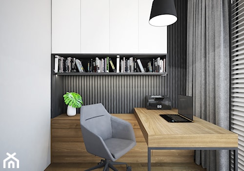 Mieszkanie o pow. 52 m2 w Grodzisku Mazowieckim - Małe w osobnym pomieszczeniu z zabudowanym biurkiem białe szare biuro, styl nowoczesny - zdjęcie od 4ma projekt