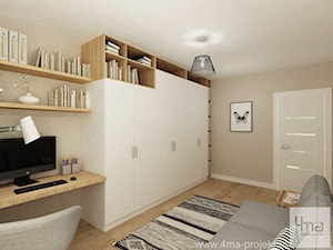 Średnie w osobnym pomieszczeniu z sofą z zabudowanym biurkiem szare biuro, styl nowoczesny - zdjęcie od 4ma projekt