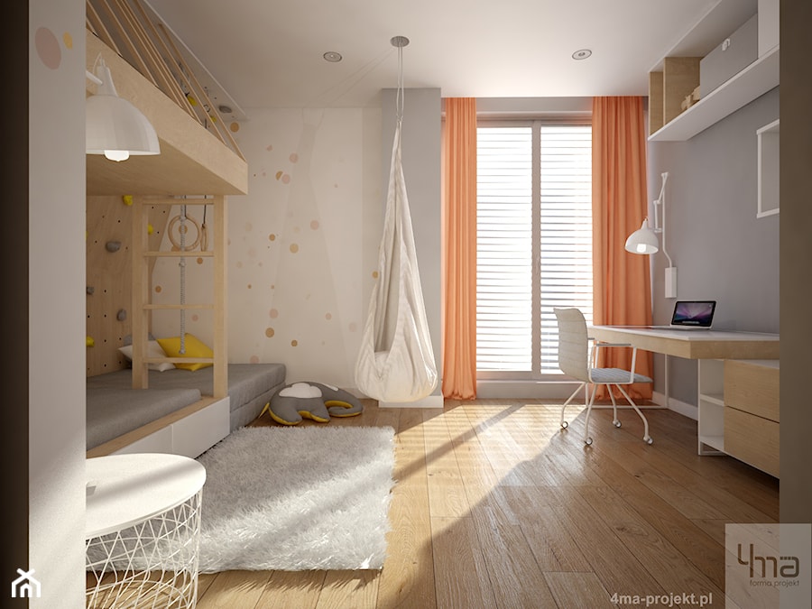 Dom 310 m2. - Średni szary pokój dziecka dla dziecka dla nastolatka dla chłopca dla dziewczynki dla rodzeństwa, styl nowoczesny - zdjęcie od 4ma projekt