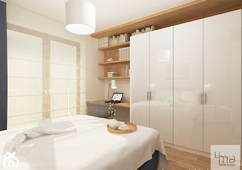 Projekt mieszkania w Wilanowie, pow. 52 m2 - Średnia biała z biurkiem sypialnia, styl nowoczesny - zdjęcie od 4ma projekt