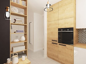 Projekt mieszkania w Wilanowie, pow. 52 m2 - Średnia otwarta z zabudowaną lodówką kuchnia, styl skandynawski - zdjęcie od 4ma projekt