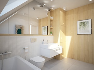 Projekt strefy dziennej - Średnia na poddaszu z lustrem z punktowym oświetleniem łazienka z oknem, styl nowoczesny - zdjęcie od 4ma projekt