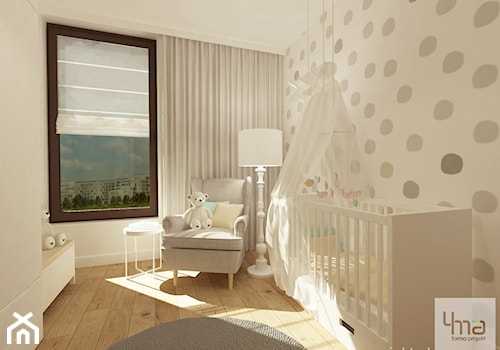 Projekt mieszkania 98 m2 w Wilanowie. - Średni biały szary pokój dziecka dla niemowlaka dla chłopca dla dziewczynki, styl nowoczesny - zdjęcie od 4ma projekt