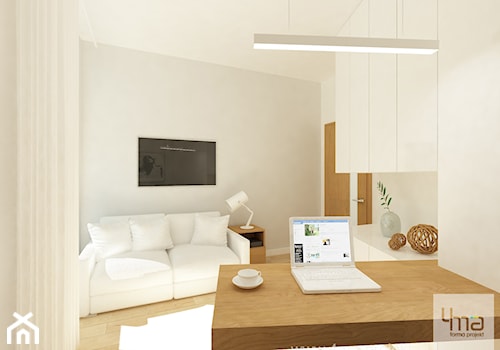 Projekt mieszkania 98 m2 w Wilanowie. - Mały biały salon, styl nowoczesny - zdjęcie od 4ma projekt