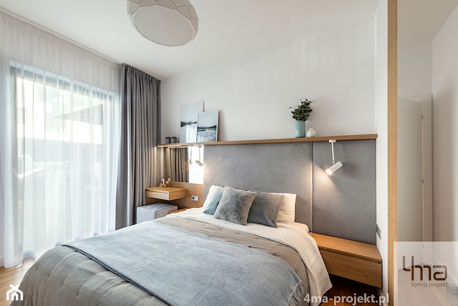Mieszkanie o pow. 129 m2 - Mokotów - Średnia biała sypialnia z balkonem / tarasem, styl nowoczesny - zdjęcie od 4ma projekt