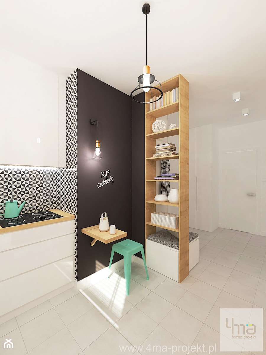 Projekt mieszkania w Wilanowie, pow. 52 m2 - Średnia kuchnia, styl skandynawski - zdjęcie od 4ma projekt