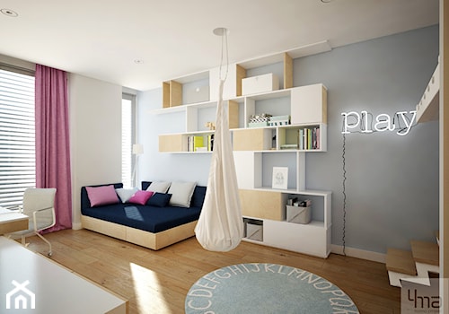 Dom 310 m2. - Duży biały szary pokój dziecka dla nastolatka dla dziewczynki, styl nowoczesny - zdjęcie od 4ma projekt