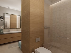 Projekt mieszkania 78 m2 na Woli. - Duża bez okna z dwoma umywalkami łazienka, styl nowoczesny - zdjęcie od 4ma projekt