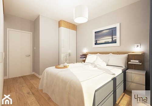 Projekt mieszkania w Wilanowie, pow. 52 m2 - Średnia beżowa biała sypialnia, styl nowoczesny - zdjęcie od 4ma projekt