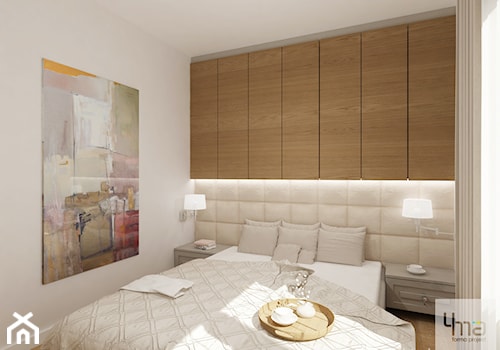 Projekt mieszkania 78 m2 na Woli. - Mała biała sypialnia, styl nowoczesny - zdjęcie od 4ma projekt