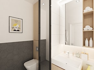 Projekt salonu z kuchnią i dwóch łazienek. Powierzchnia 52,1 m2. - Łazienka, styl nowoczesny - zdjęcie od 4ma projekt