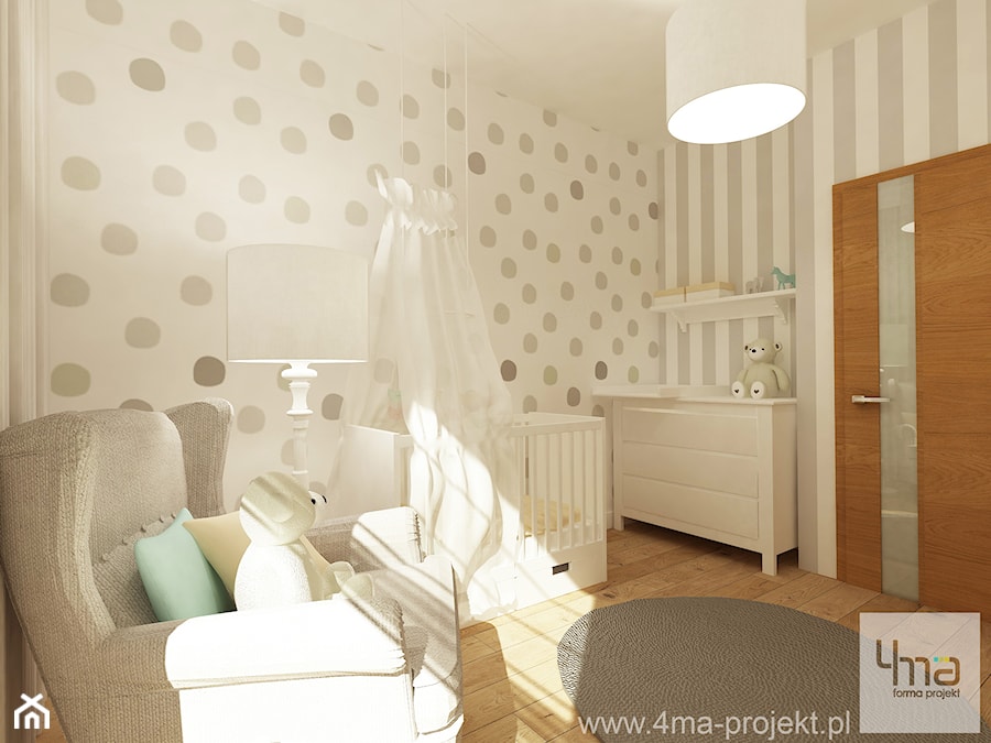Projekt mieszkania 98 m2 w Wilanowie. - Średni beżowy biały pokój dziecka dla niemowlaka dla chłopca dla dziewczynki, styl nowoczesny - zdjęcie od 4ma projekt