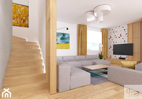 Dom w Hornówku 108m2 - Średni biały brązowy salon, styl nowoczesny - zdjęcie od 4ma projekt