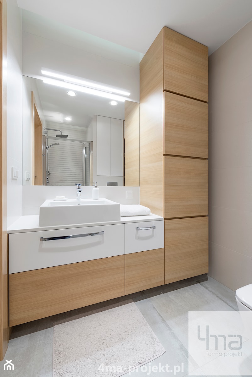 Mieszkanie 117m2 na Kabatach - Mała bez okna z marmurową podłogą z punktowym oświetleniem łazienka, styl nowoczesny - zdjęcie od 4ma projekt