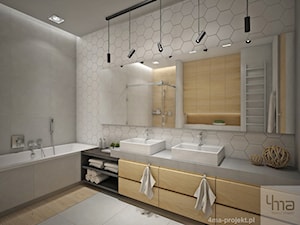 Dom 310 m2. - Średnia na poddaszu bez okna z dwoma umywalkami łazienka, styl nowoczesny - zdjęcie od 4ma projekt