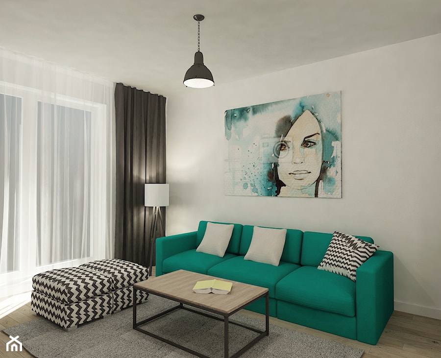 Mieszkanie 64 m2 z "loftowym" akcentem. - Mały biały salon, styl skandynawski - zdjęcie od 4ma projekt
