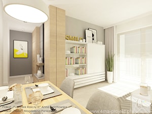 Projekt mieszkania o pow. 55,5 m2 w Wilanowie. - Mały szary salon z jadalnią, styl nowoczesny - zdjęcie od 4ma projekt