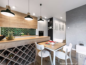 Mieszkanie 60 m2 na Bielanach - Średnia otwarta z salonem biała zielona z zabudowaną lodówką kuchnia dwurzędowa, styl skandynawski - zdjęcie od 4ma projekt