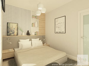 Projekt mieszkania o pow. 55,5 m2 w Wilanowie. - Mała szara sypialnia, styl nowoczesny - zdjęcie od 4ma projekt