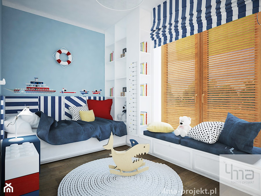 Mieszkanie 128 m2 - Gocławek - Średni biały niebieski pokój dziecka dla dziecka dla nastolatka dla chłopca dla dziewczynki, styl nowoczesny - zdjęcie od 4ma projekt