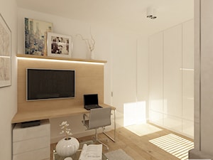 Projekt mieszkania w Pruszkowie - pow. 52,5 m2. - Małe z zabudowanym biurkiem białe biuro, styl nowoczesny - zdjęcie od 4ma projekt