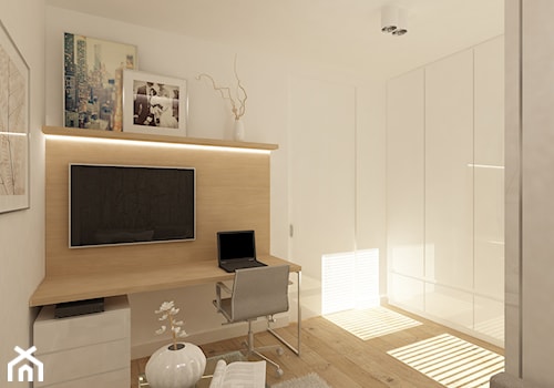 Projekt mieszkania w Pruszkowie - pow. 52,5 m2. - Małe z zabudowanym biurkiem białe biuro, styl nowoczesny - zdjęcie od 4ma projekt