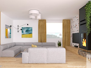 Dom w Hornówku 108m2 - Duży biały czarny salon, styl nowoczesny - zdjęcie od 4ma projekt