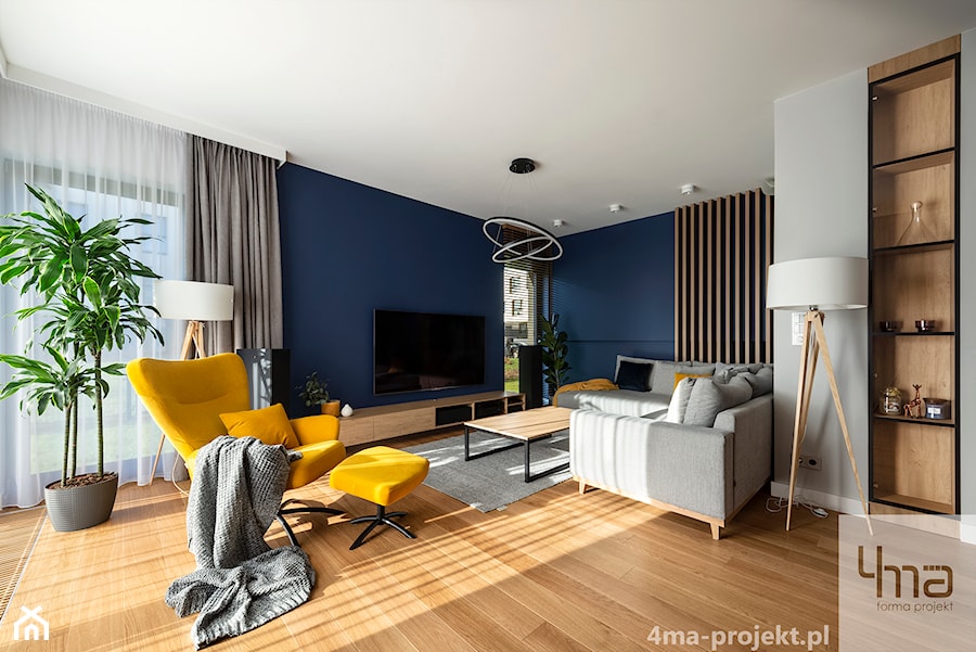 Mieszkanie o pow. 129 m2 - Mokotów - Średni biały niebieski szary salon, styl nowoczesny - zdjęcie od 4ma projekt