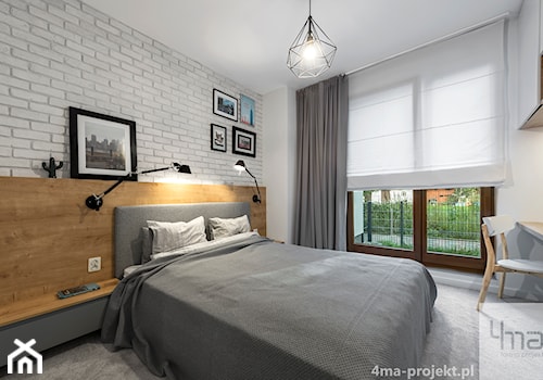 Mieszkanie 60 m2 na Bielanach - Średnia biała z biurkiem sypialnia z balkonem / tarasem, styl skandynawski - zdjęcie od 4ma projekt