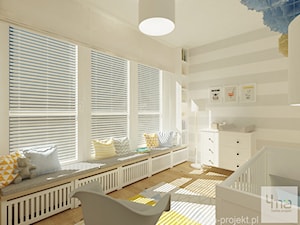 Projekt mieszkania 78 m2 na Woli. - Średni beżowy biały szary pokój dziecka dla niemowlaka dla chłopca, styl nowoczesny - zdjęcie od 4ma projekt