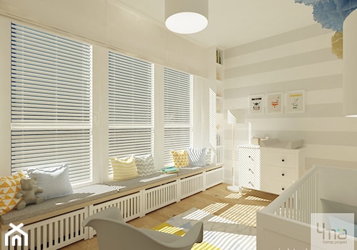 Projekt mieszkania 78 m2 na Woli. - Średni beżowy biały szary pokój dziecka dla niemowlaka dla chłopca, styl nowoczesny - zdjęcie od 4ma projekt