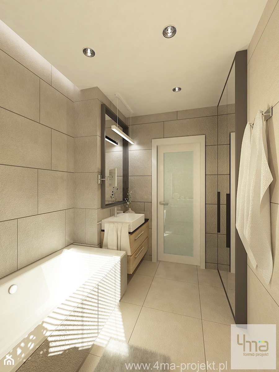 Projekt mieszkania o pow. 55,5 m2 w Wilanowie. - Średnia na poddaszu bez okna łazienka, styl nowoczesny - zdjęcie od 4ma projekt