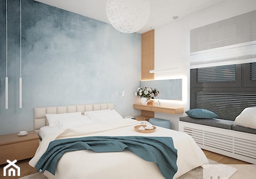 Mieszkanie 68 m2 - Średnia biała niebieska sypialnia, styl nowoczesny - zdjęcie od 4ma projekt