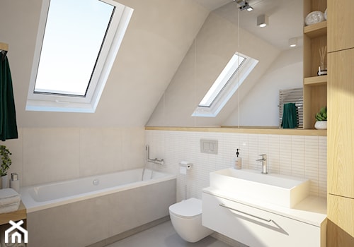Projekt strefy dziennej - Średnia na poddaszu łazienka z oknem, styl nowoczesny - zdjęcie od 4ma projekt