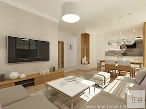 Projekt mieszkania 98 m2 w Wilanowie. - Mały biały salon z kuchnią z jadalnią, styl nowoczesny - zdjęcie od 4ma projekt