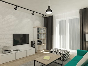 Mieszkanie 64 m2 z "loftowym" akcentem. - Średni biały salon z tarasem / balkonem, styl skandynawski - zdjęcie od 4ma projekt