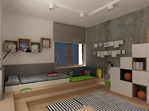 Średni biały szary pokój dziecka dla nastolatka dla chłopca, styl nowoczesny - zdjęcie od 4ma projekt