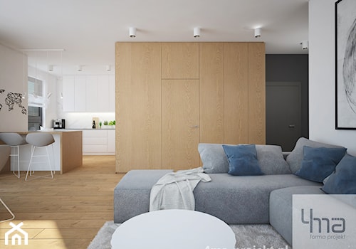 Mieszkanie 68 m2 - Duży beżowy biały salon z kuchnią z jadalnią, styl nowoczesny - zdjęcie od 4ma projekt