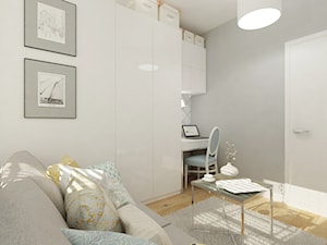 Projekt mieszkania 78 m2 na Woli. - Średnie z sofą szare z fotografiami na ścianie biuro, styl nowoczesny - zdjęcie od 4ma projekt
