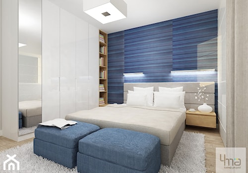 Projekt domu o pow. 125 m2 w Ożarowie Mazowieckim - Średnia biała niebieska z panelami tapicerowanymi sypialnia, styl nowoczesny - zdjęcie od 4ma projekt