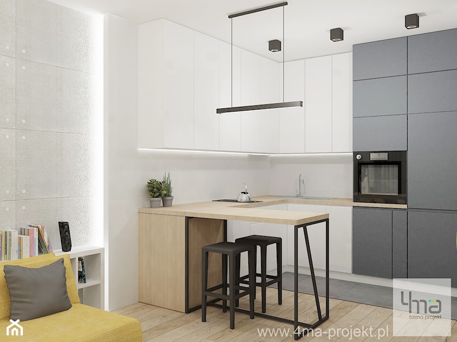 Mieszkanie 38m2 na Targówku. - Średni biały salon z kuchnią z jadalnią, styl nowoczesny - zdjęcie od 4ma projekt