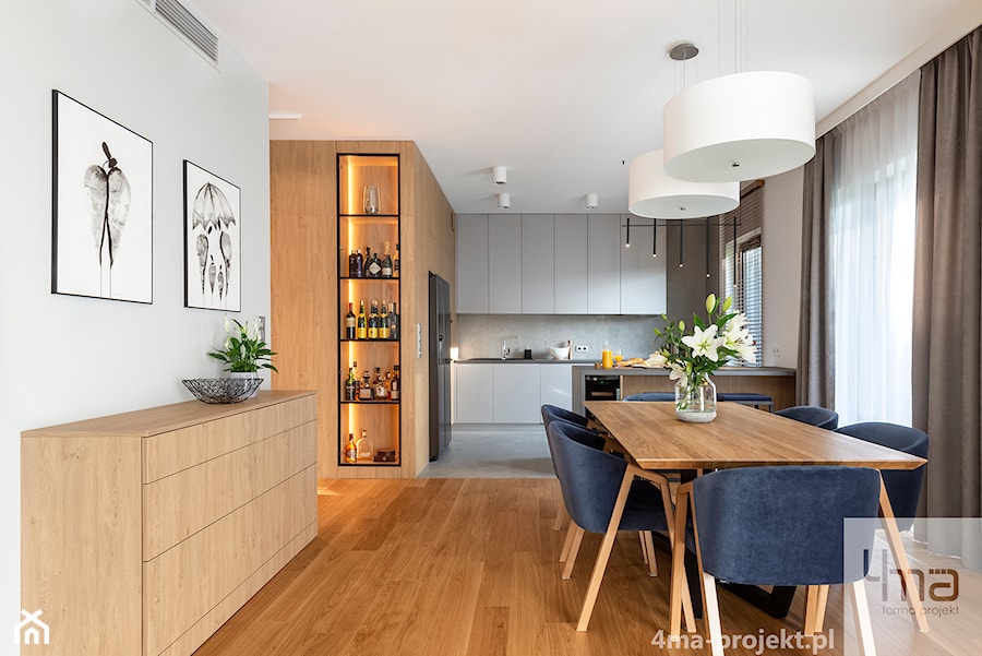 Mieszkanie o pow. 129 m2 - Mokotów - Średnia biała jadalnia jako osobne pomieszczenie, styl nowoczesny - zdjęcie od 4ma projekt